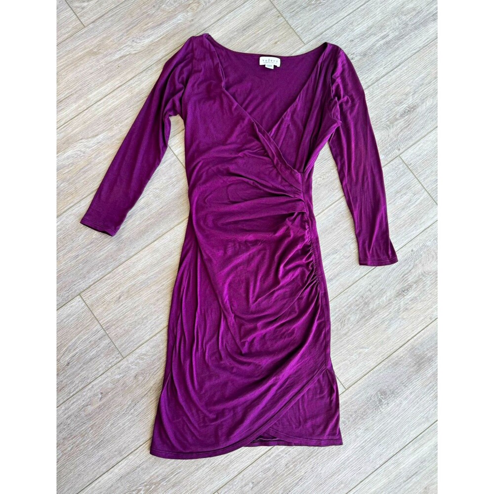 Velvet by Graham & Spencer Women's Purple Ruched V-Neck Wrap Sheath Dress M
